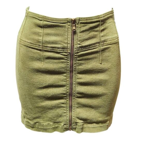 WE THE FREE Free People Virgo Mini Skirt Cadet Green Denim zip front 27 - Picture 1 of 10